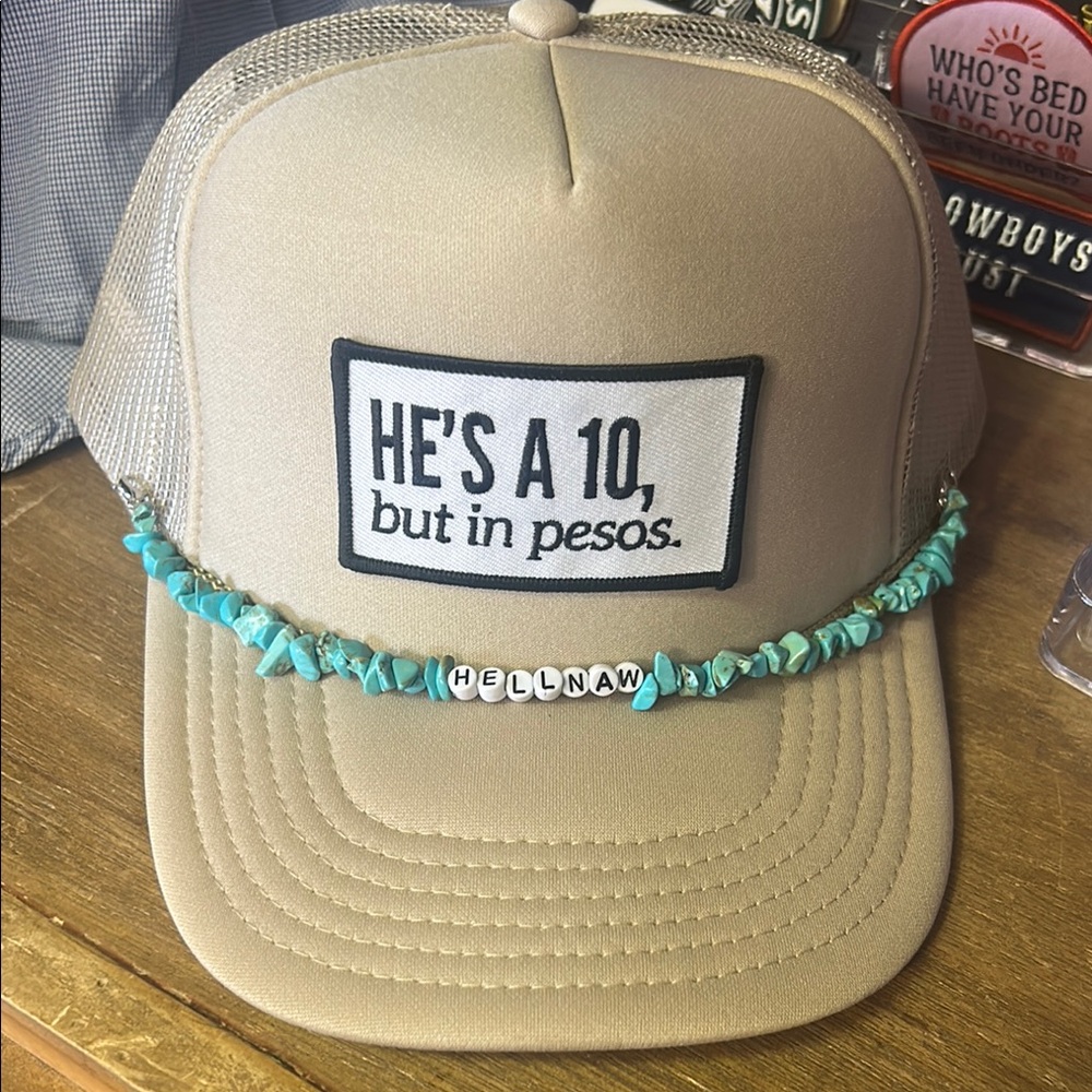 Tan and Turquoise Men's Cap